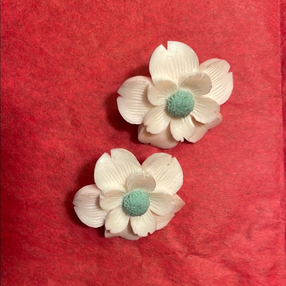 Blue and White Floral Earrings with Textured Petals